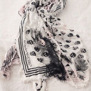 Alexander McQueen Black and Pink Skull Scarf